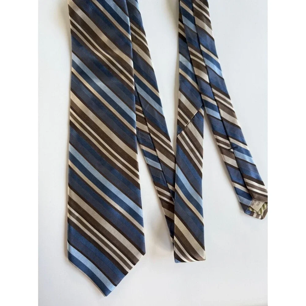 JOSEPH ABBOUD Blue Tan Brown Stripe Men's Tie Silk